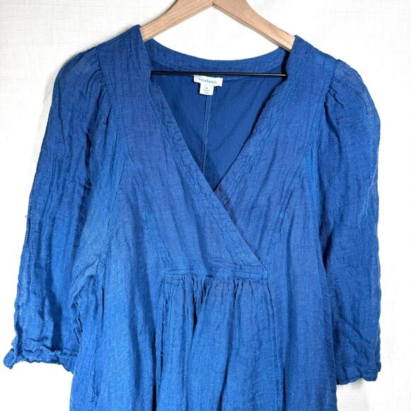 SUNDANCE La Belle Lune Dress Blue Linen Size XL Boho Vacation Lagenlook Beach - Picture 2 of 12